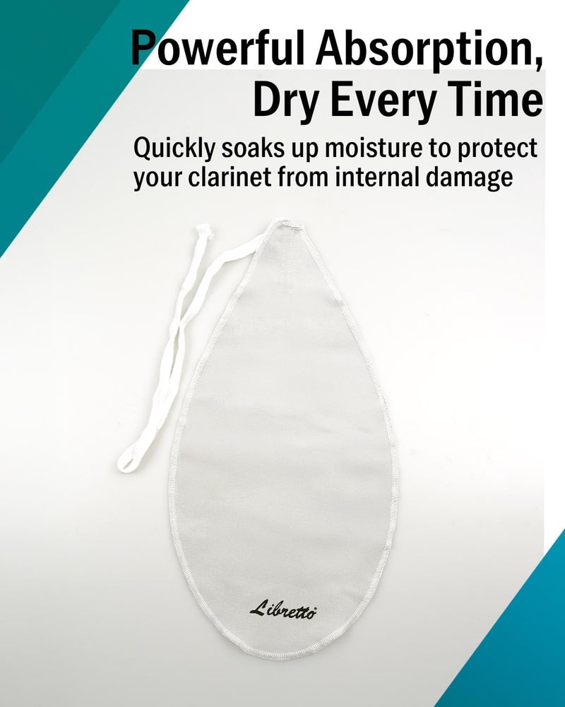 Libretto Clarinet Cleaning Swab Kit – Gray Teardrop-Shaped Pull-Through Microfiber Swab and 0.16 oz Cork Grease - Image 3